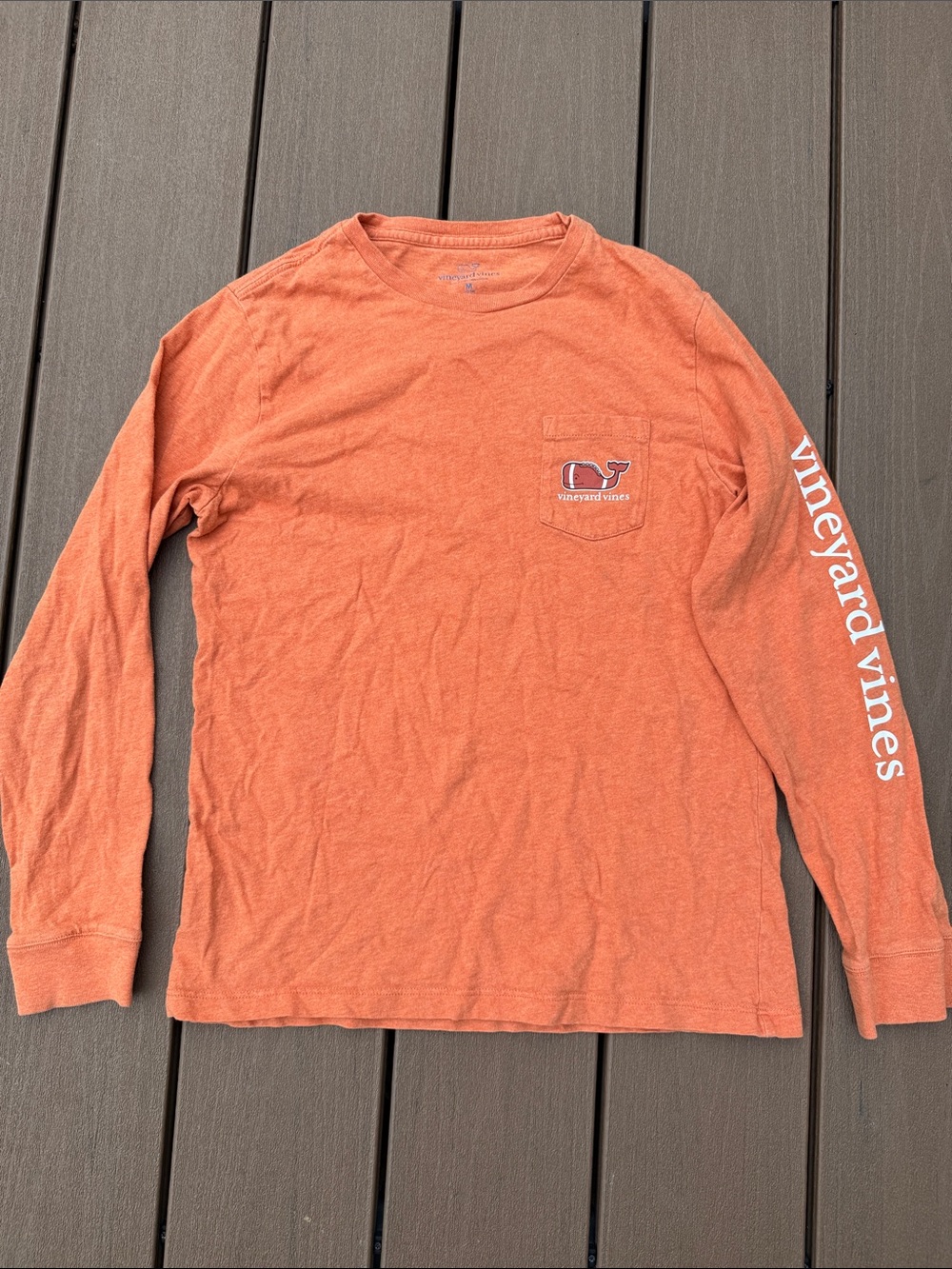 Vineyard Vines Boys’ Long-Sleeve Pocket Tee Football Burnt Orange Preppy Classic